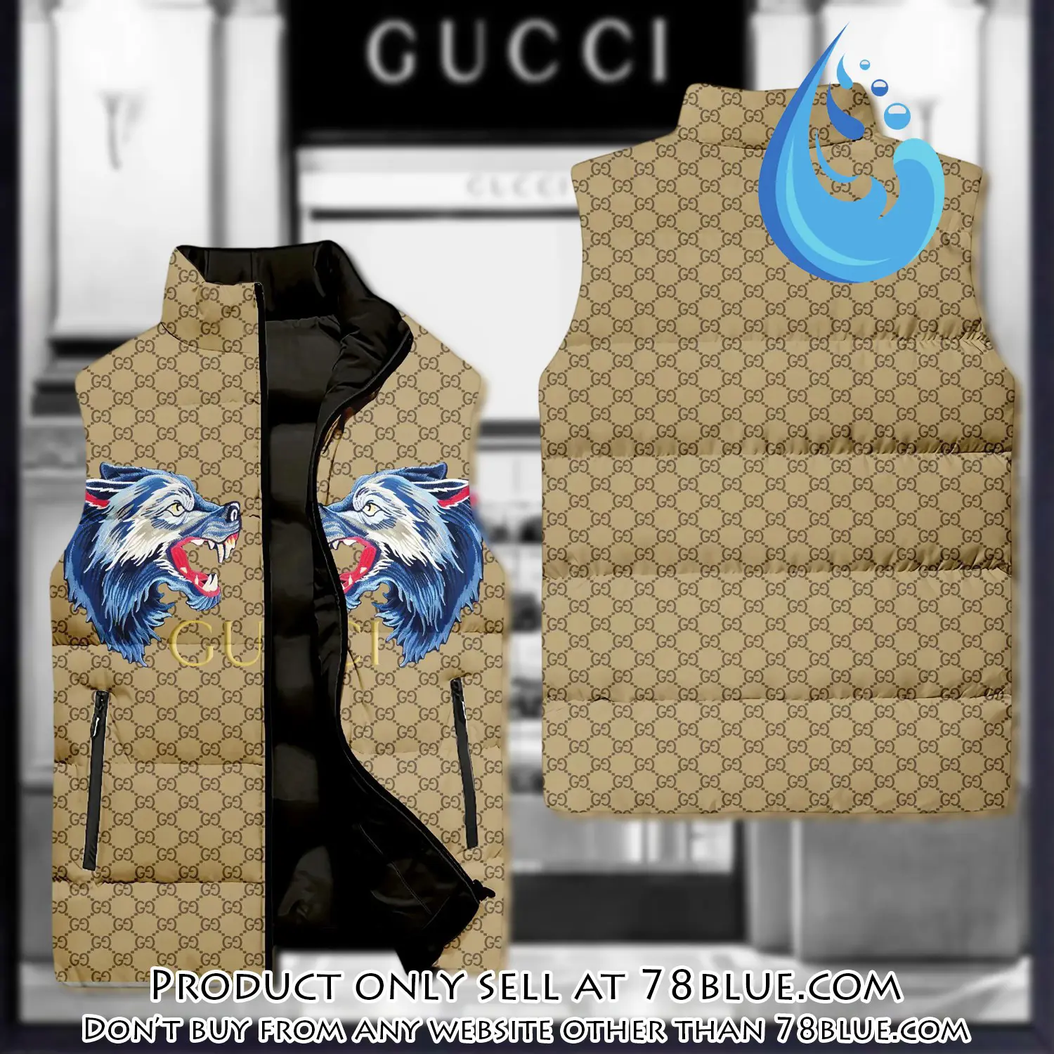 Gucci wolf yellow monogram luxury brand 3d sleeveless down jacket 78b1730922